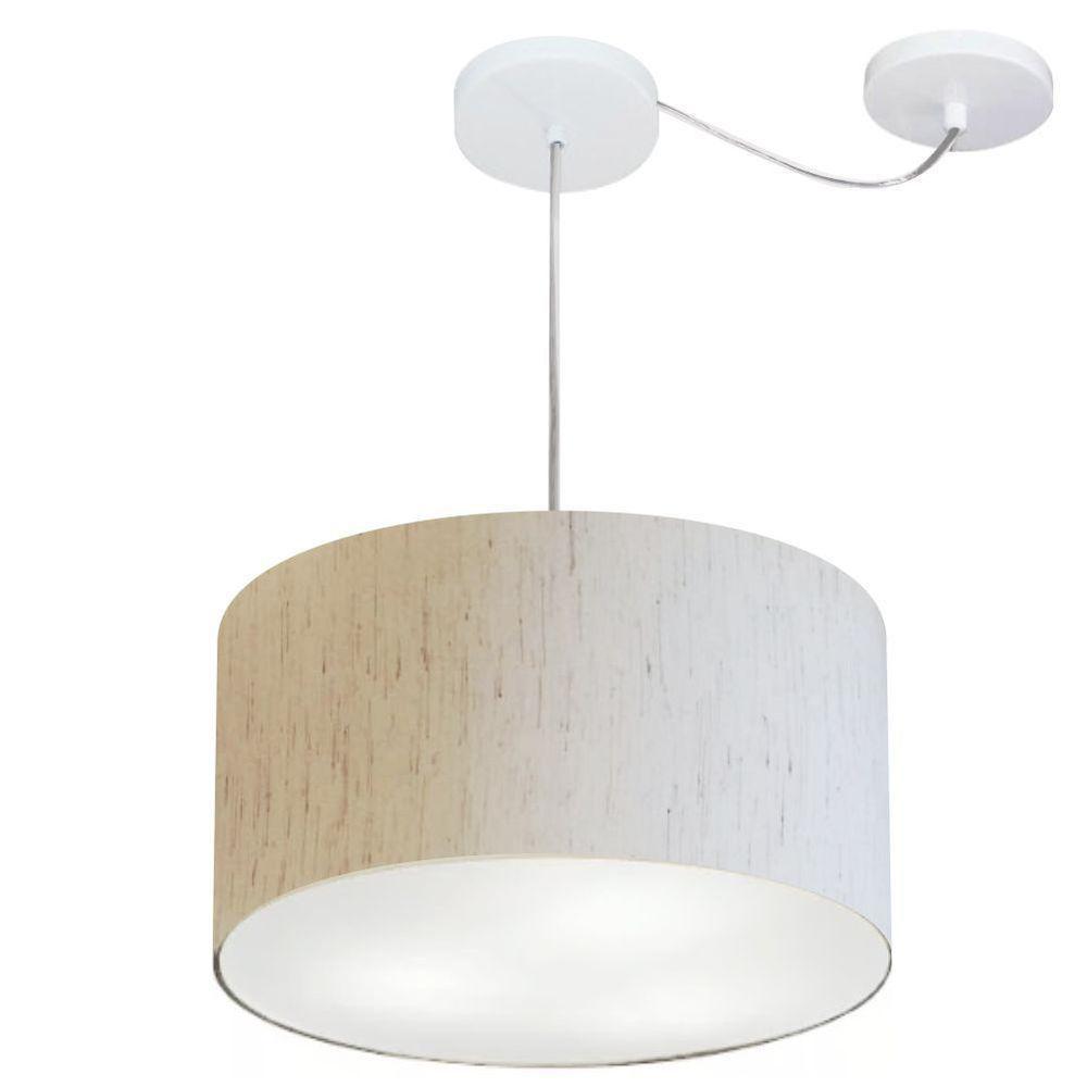 Lustre Pendente Cilíndrico Com Desvio De Centro Vivare Md-4256 Cúpula Em Tecido 40x21cm - Bivolt Linho Bege 127/220v - 1