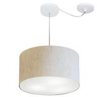 Lustre Pendente Cilíndrico Com Desvio De Centro Vivare Md-4256 Cúpula Em Tecido 40x21cm - Bivolt Linho Bege 127/220v - 1