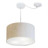 Lustre Pendente Cilíndrico Com Desvio De Centro Vivare Md-4256 Cúpula Em Tecido 40x21cm - Bivolt Linho Bege 127/220v - 3