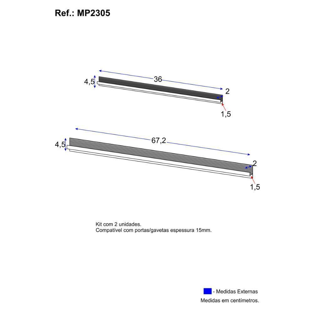 Kit 2 Puxadores Para Balcão De Cozinha 105cm Veneza Multimóveis Mp2305 Branco - 3