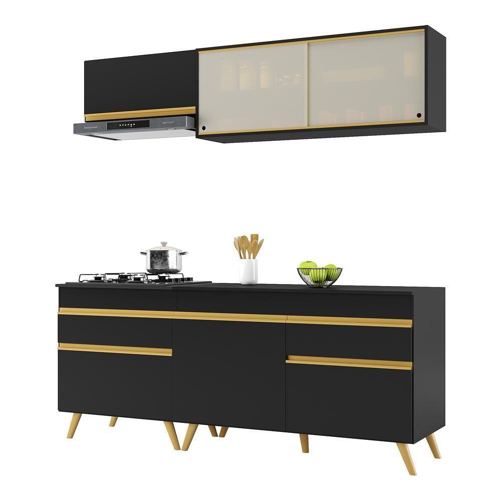 Cozinha Compacta Multimóveis Veneza Gb Fg3707 Com Armário E Balcão Preta - 1