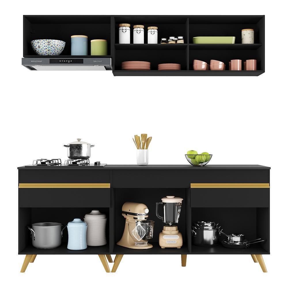 Cozinha Compacta Multimóveis Veneza Gb Fg3707 Com Armário E Balcão Preta - 6