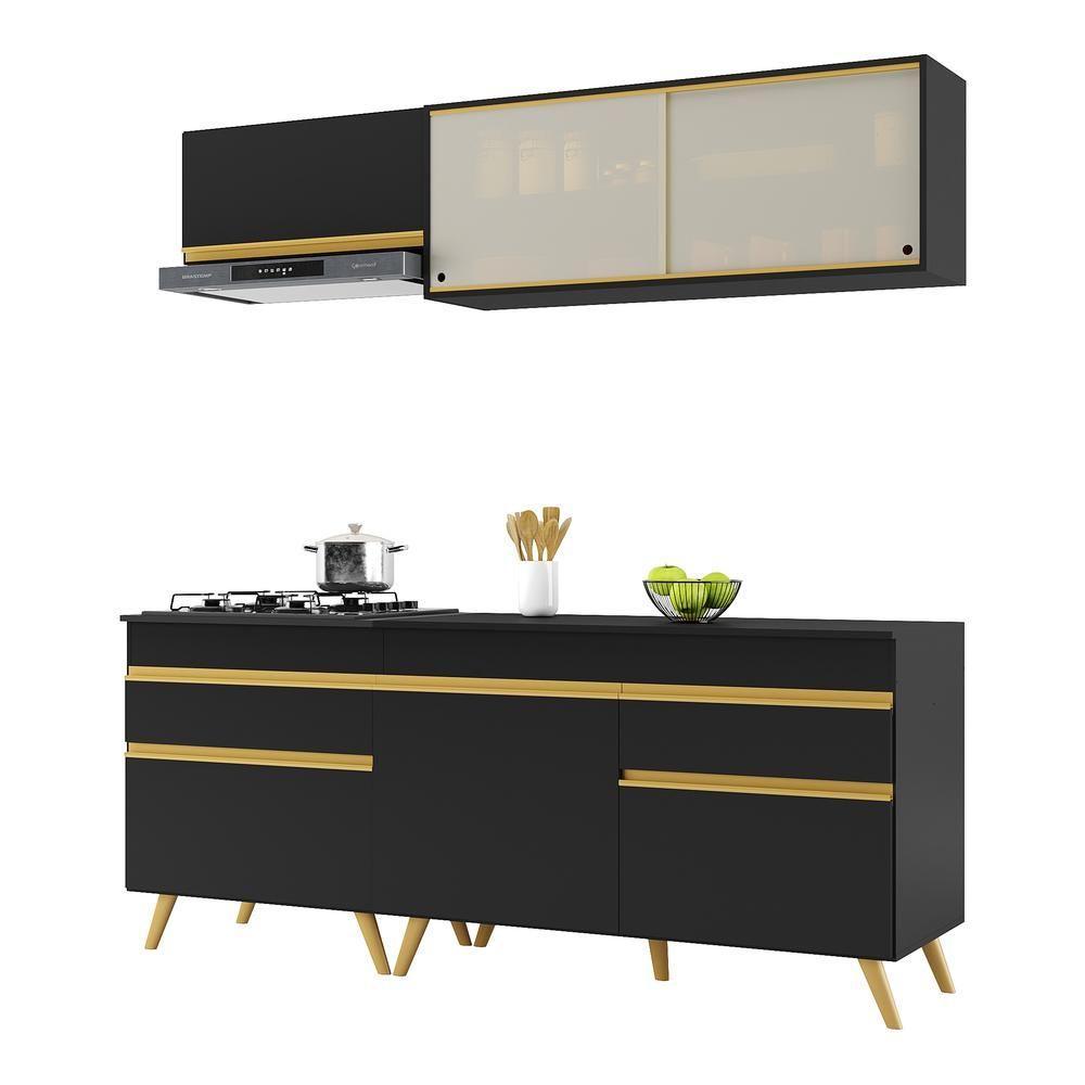 Cozinha Compacta Multimóveis Veneza Gb Fg3707 Com Armário E Balcão Preta - 7