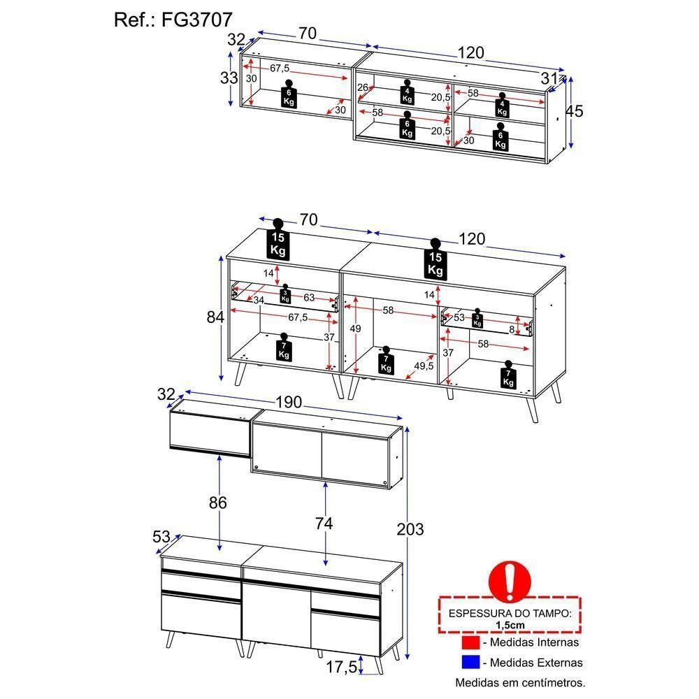 Cozinha Compacta Multimóveis Veneza Gb Fg3707 Com Armário E Balcão Preta - 8