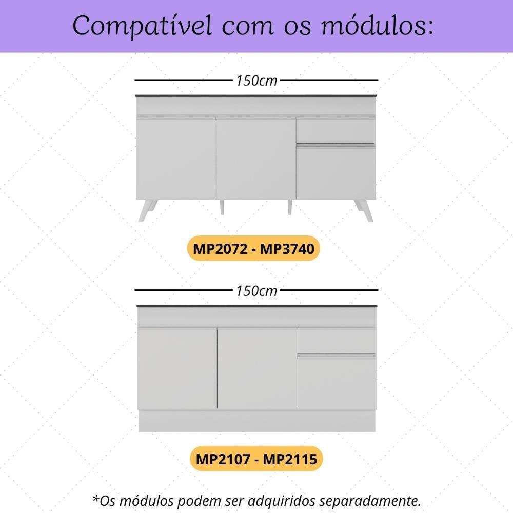 Kit 4 Puxadores 49,3cm Para Balcão Cozinha 150cm Veneza Multimóveis Mp3086 Branco - 2