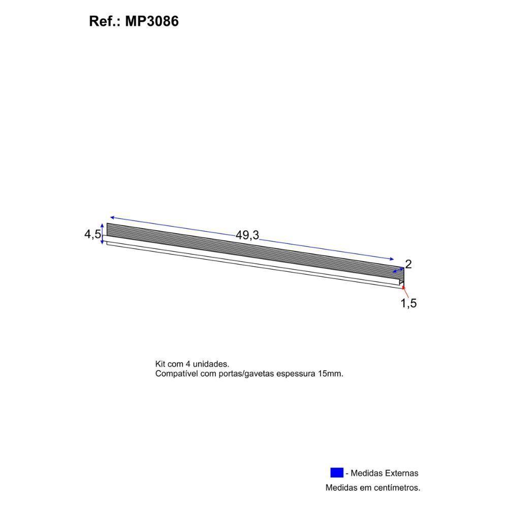 Kit 4 Puxadores 49,3cm Para Balcão Cozinha 150cm Veneza Multimóveis Mp3086 Branco - 3