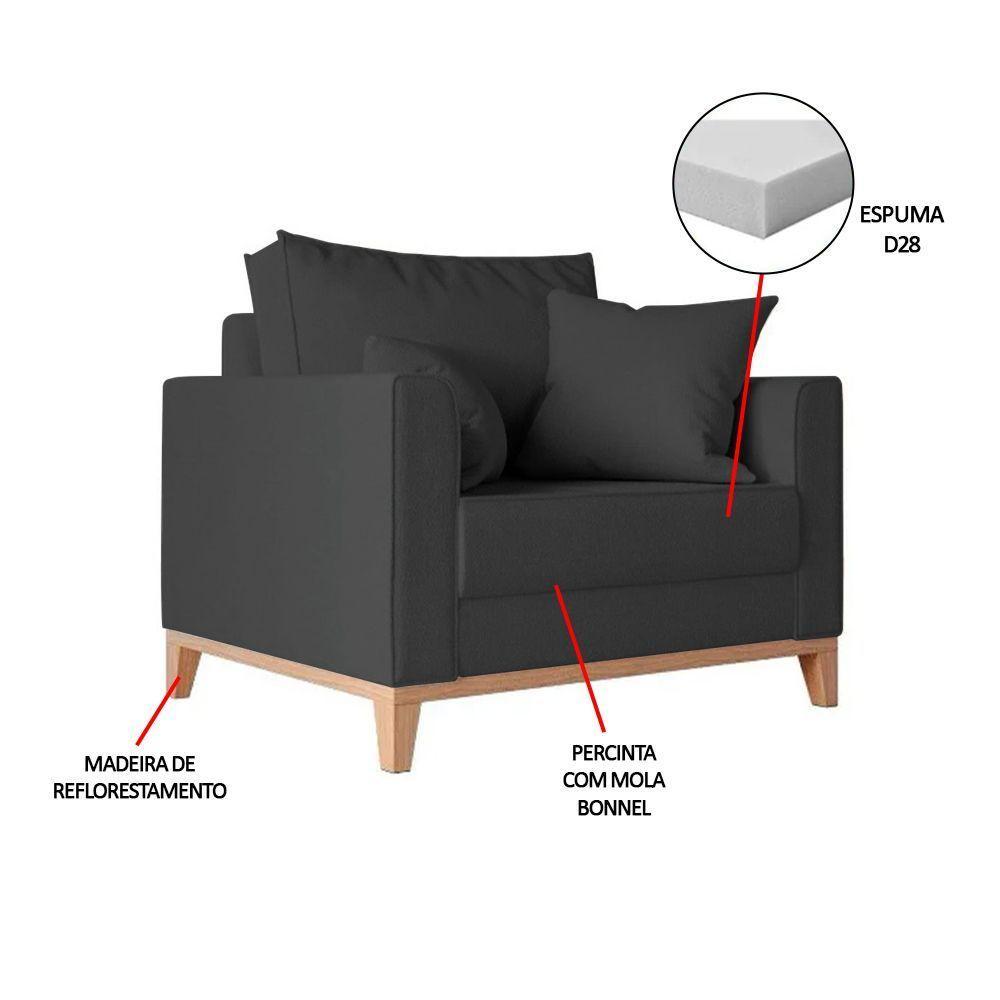 Kit 2 Poltronas Beny Para Recepção Com 2 Almofadas Veludo Cinza Base Em Madeira Maciça - 5