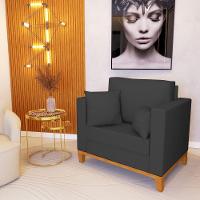 Kit 2 Poltronas Beny Para Recepção Com 2 Almofadas Veludo Cinza Base Em Madeira Maciça - 2