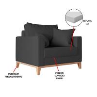 Kit 2 Poltronas Beny Para Recepção Com 2 Almofadas Veludo Cinza Base Em Madeira Maciça - 5