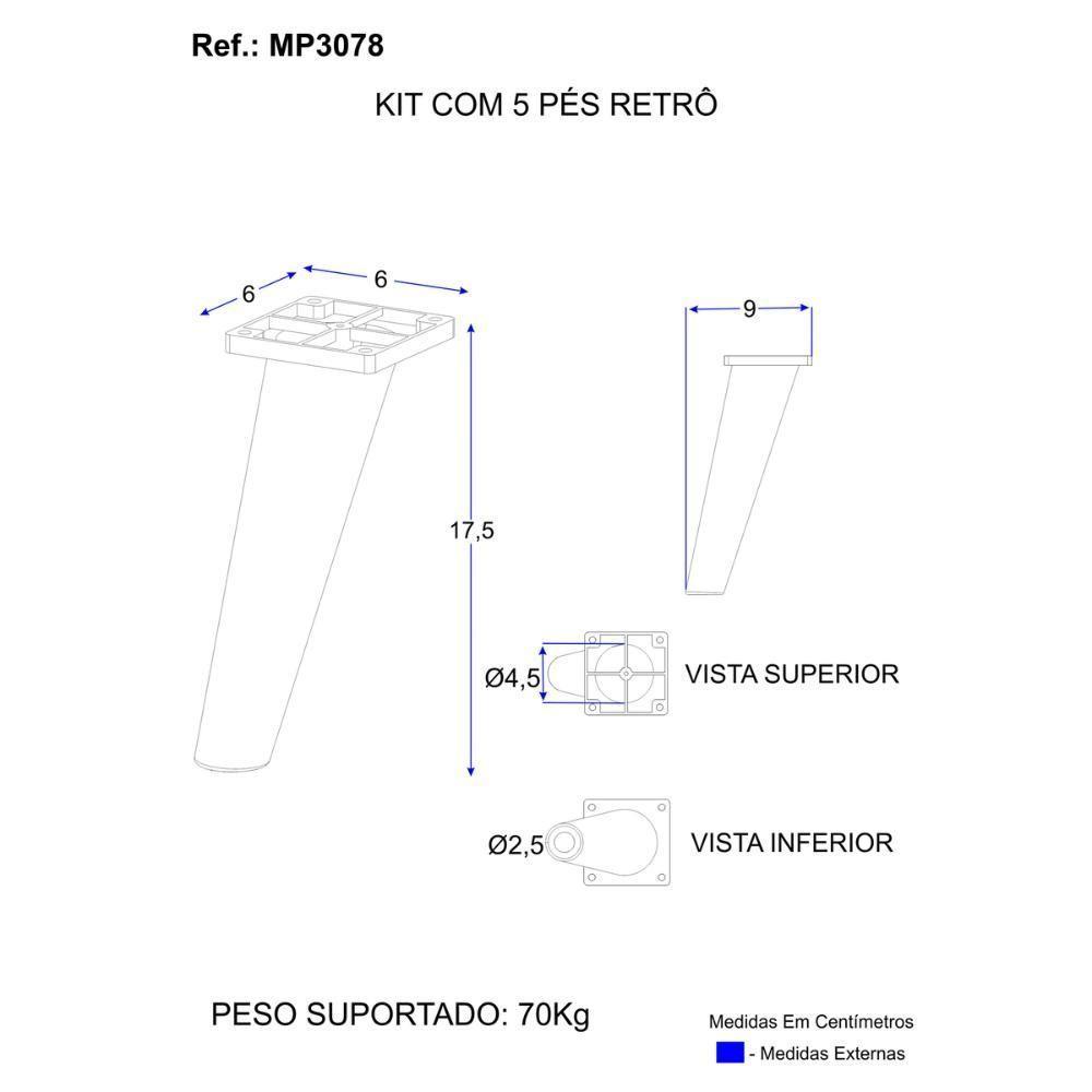 Kit 5 Pés Palito Retrô Para Balcão 120cm-balcão 105cm Veneza Multimóveis Mp3078 Branco - 3
