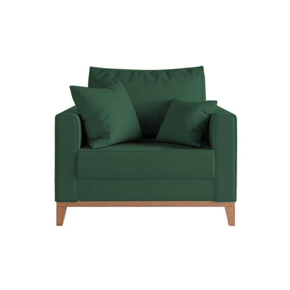 Kit 2 Poltronas Beny Decorativa Com 2 Almofadas Veludo Verde Base Em Madeira Maciça - 4
