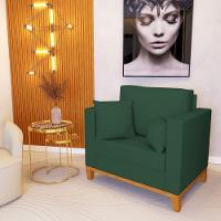 Kit 2 Poltronas Beny Decorativa Com 2 Almofadas Veludo Verde Base Em Madeira Maciça - 2