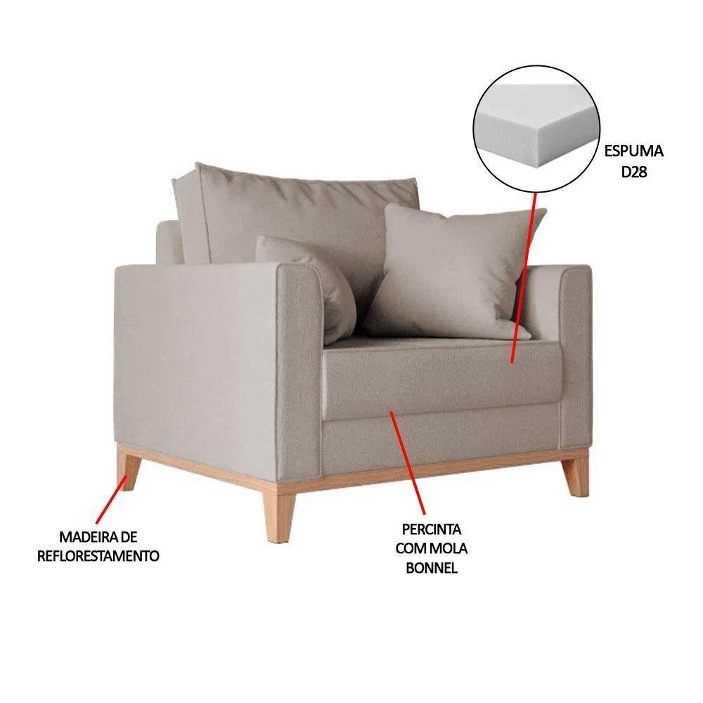 Kit 2 Poltronas Beny Decorativa Com 2 Almofadas Linho Bege Base Em Madeira Maciça - 5