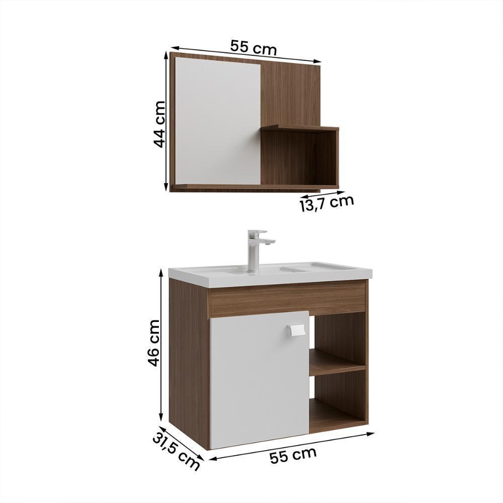Gabinete Armário Para Banheiro Bia Com Cuba E Espelheira Amendoa/branco - 3