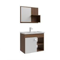 Gabinete Armário Para Banheiro Bia Com Cuba E Espelheira Amendoa/branco - 1