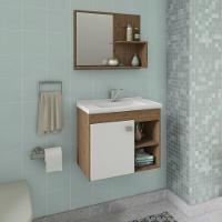 Gabinete Armário Para Banheiro Bia Com Cuba E Espelheira Amendoa/branco - 2