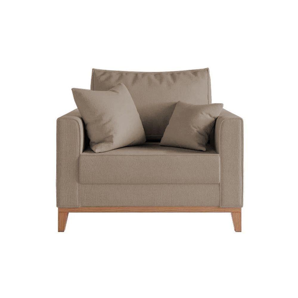 Kit 2 Poltronas Beny Amamentação Com 2 Almofadas Base Em Madeira Maciça Tecido Veludo Bege - 4