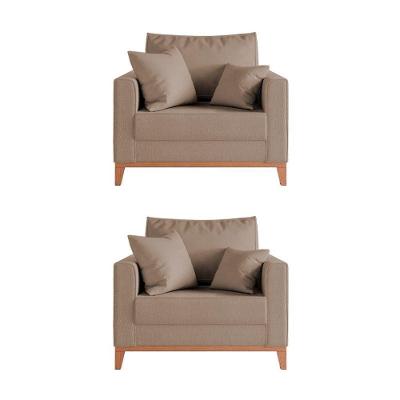 Kit 2 Poltronas Beny Amamentação Com 2 Almofadas Base Em Madeira Maciça Tecido Veludo Bege