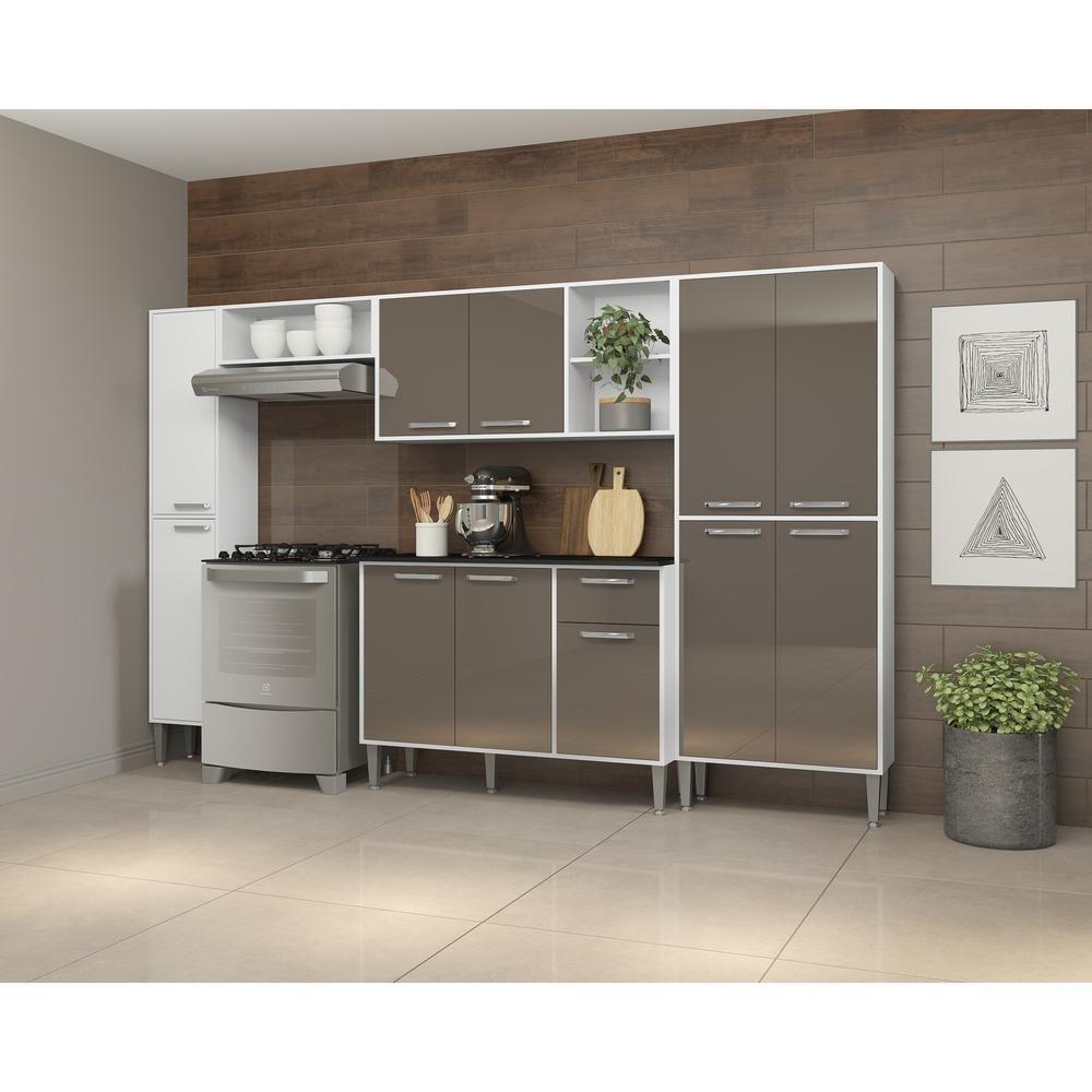 Cozinha Compacta Multimóveis Xangai Classic Fg3280 Com Armário E Balcão Branca/lacca Fumê - 6