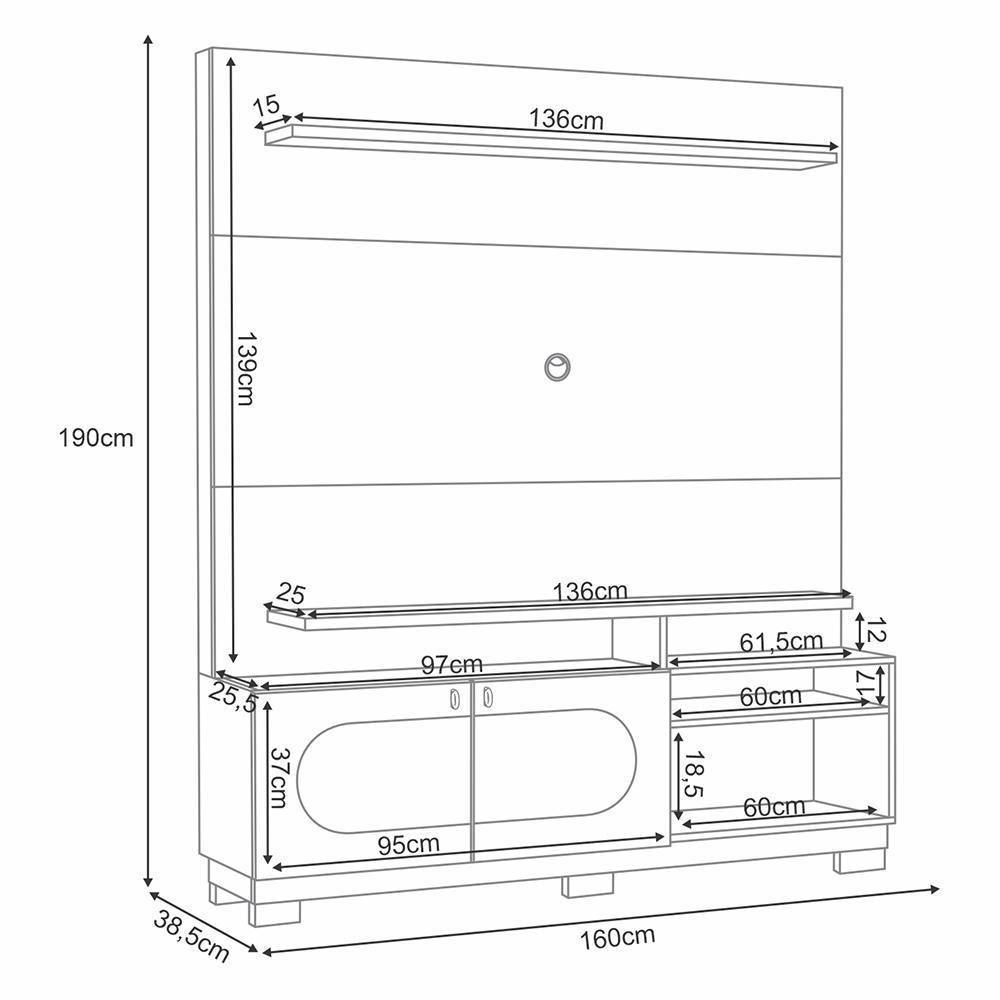 Estante Home Theater Axis Castanho-off White Para Tv Até 60? - Hb Móveis Castanho-off White - 6
