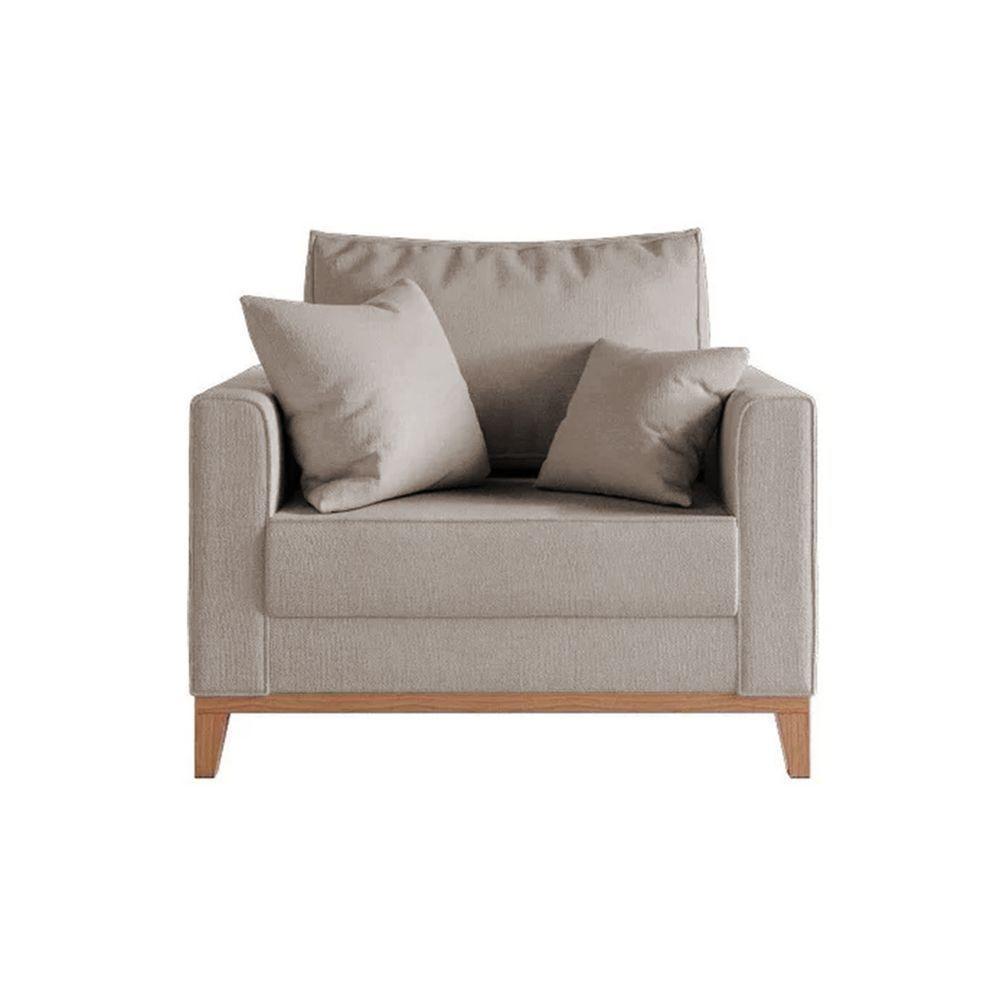 Kit 2 Poltronas Beny Amamentação Com 2 Almofadas Base Em Madeira Maciça Tecido Linho Bege - 4