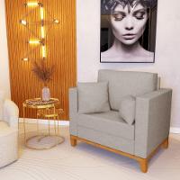 Kit 2 Poltronas Beny Amamentação Com 2 Almofadas Base Em Madeira Maciça Tecido Linho Bege - 2