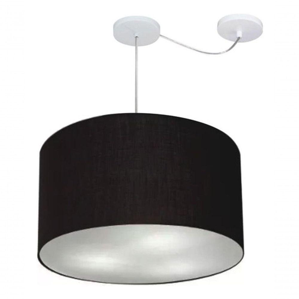 Lustre Pendente Cilíndrico Com Desvio De Centro Vivare Md-4235 Cúpula Em Tecido 45x30cm - Bivolt Preto 127/220v - 3
