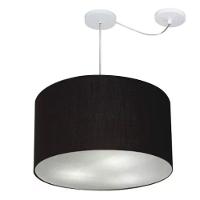 Lustre Pendente Cilíndrico Com Desvio De Centro Vivare Md-4235 Cúpula Em Tecido 45x30cm - Bivolt Preto 127/220v - 1