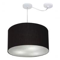 Lustre Pendente Cilíndrico Com Desvio De Centro Vivare Md-4235 Cúpula Em Tecido 45x30cm - Bivolt Preto 127/220v - 3