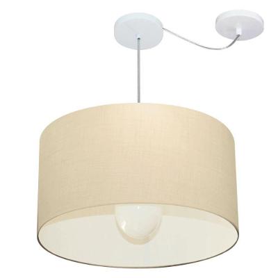 Lustre Pendente Cilíndrico Com Desvio De Centro Vivare Md-4234 Cúpula Em Tecido 60x30cm - Bivolt Algodão-crú 127/220v