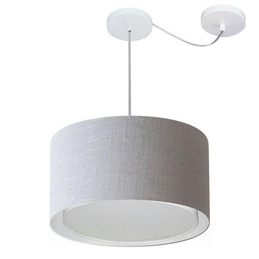 Lustre Pendente Cilíndrico Com Desvio De Centro Vivare Md-4305 Cúpula Em Tecido 40x25cm - Bivolt Rustico-cinza 127/220v - 1