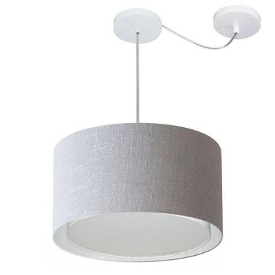 Lustre Pendente Cilíndrico Com Desvio De Centro Vivare Md-4305 Cúpula Em Tecido 40x25cm - Bivolt Rustico-cinza 127/220v