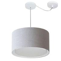 Lustre Pendente Cilíndrico Com Desvio De Centro Vivare Md-4305 Cúpula Em Tecido 40x25cm - Bivolt Rustico-cinza 127/220v - 1