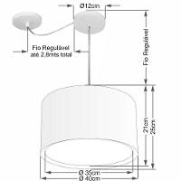 Lustre Pendente Cilíndrico Com Desvio De Centro Vivare Md-4305 Cúpula Em Tecido 40x25cm - Bivolt Rustico-cinza 127/220v - 2