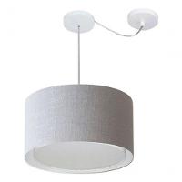Lustre Pendente Cilíndrico Com Desvio De Centro Vivare Md-4305 Cúpula Em Tecido 40x25cm - Bivolt Rustico-cinza 127/220v - 3