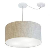 Lustre Pendente Cilíndrico Com Desvio De Centro Vivare Md-4251 Cúpula Em Tecido 50x30cm - Bivolt Linho Bege 127/220v - 3