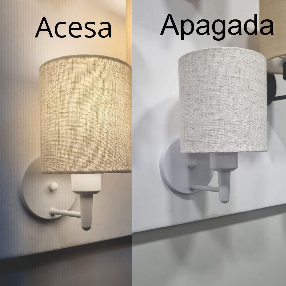 Kit/2 Arandela Cilíndrica Md-2009 Base Branco Cúpula Em Tecido 14x15cm Rustico Bege - Bivolt - 2