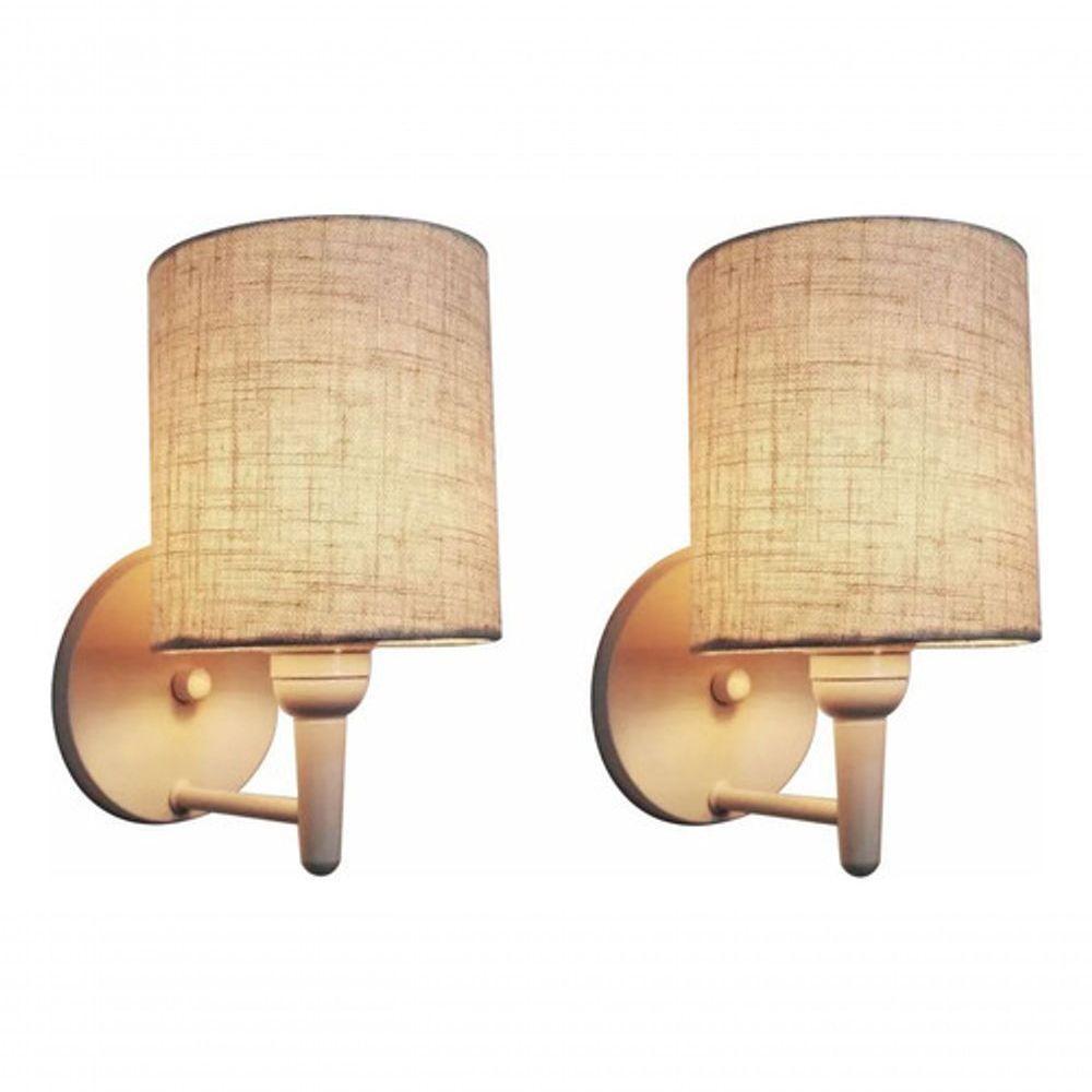 Kit/2 Arandela Cilíndrica Md-2009 Base Branco Cúpula Em Tecido 14x15cm Rustico Bege - Bivolt - 5