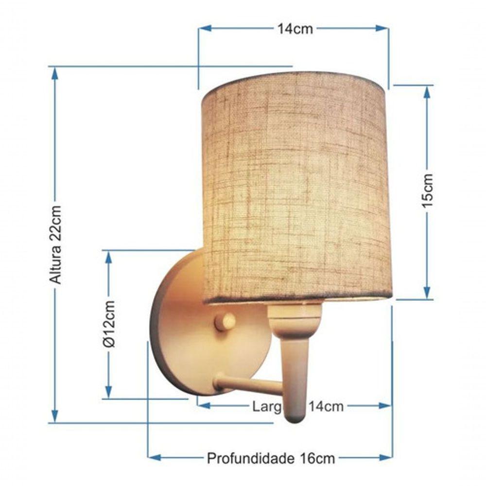 Kit/2 Arandela Cilíndrica Md-2009 Base Branco Cúpula Em Tecido 14x15cm Rustico Bege - Bivolt - 7
