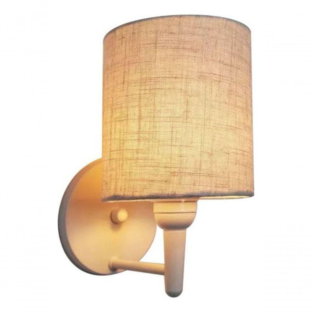 Kit/2 Arandela Cilíndrica Md-2009 Base Branco Cúpula Em Tecido 14x15cm Rustico Bege - Bivolt - 8