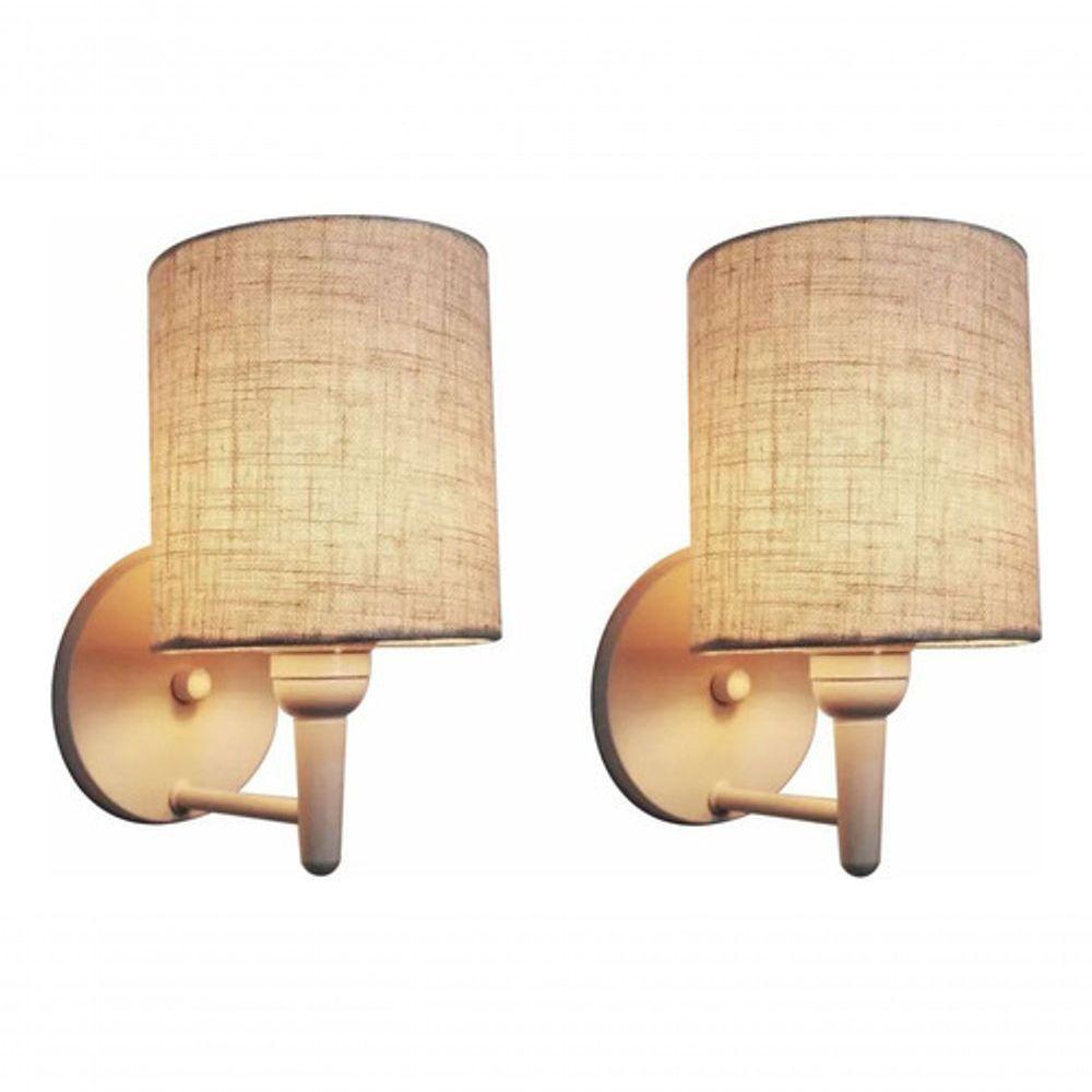 Kit/2 Arandela Cilíndrica Md-2009 Base Branco Cúpula Em Tecido 14x15cm Rustico Bege - Bivolt - 9