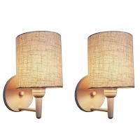 Kit/2 Arandela Cilíndrica Md-2009 Base Branco Cúpula Em Tecido 14x15cm Rustico Bege - Bivolt - 1