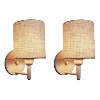 Kit/2 Arandela Cilíndrica Md-2009 Base Branco Cúpula Em Tecido 14x15cm Rustico Bege - Bivolt - 5