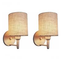 Kit/2 Arandela Cilíndrica Md-2009 Base Branco Cúpula Em Tecido 14x15cm Rustico Bege - Bivolt - 9