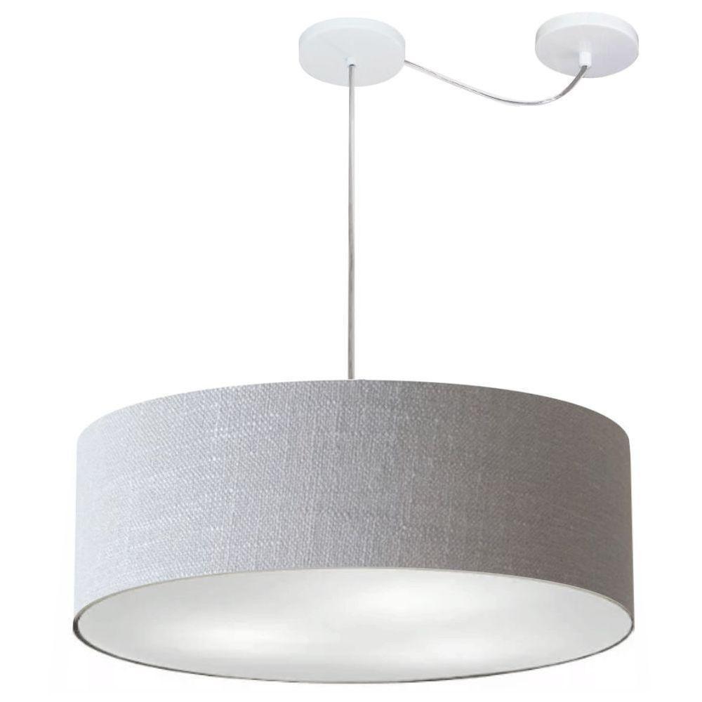 Lustre Pendente Cilíndrico Com Desvio De Centro Md-4259 Cúpula Em Tecido 50x15cm Rustico Cinza - Bivolt - 1