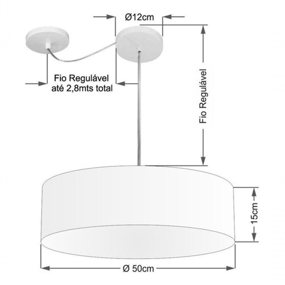 Lustre Pendente Cilíndrico Com Desvio De Centro Md-4259 Cúpula Em Tecido 50x15cm Rustico Cinza - Bivolt - 6