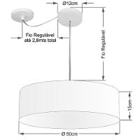 Lustre Pendente Cilíndrico Com Desvio De Centro Md-4259 Cúpula Em Tecido 50x15cm Rustico Cinza - Bivolt - 2