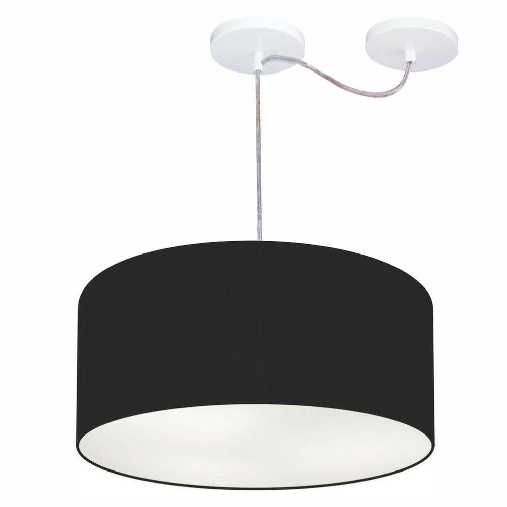 Lustre Pendente Cilíndrico Com Desvio De Centro Vivare Md-4147 Cúpula Em Tecido 50x25cm - Bivolt Preto 127/220v - 1