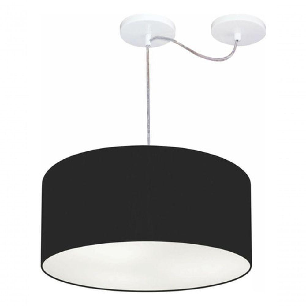 Lustre Pendente Cilíndrico Com Desvio De Centro Vivare Md-4147 Cúpula Em Tecido 50x25cm - Bivolt Preto 127/220v - 3