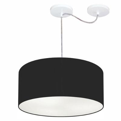Lustre Pendente Cilíndrico Com Desvio De Centro Vivare Md-4147 Cúpula Em Tecido 50x25cm - Bivolt Preto 127/220v